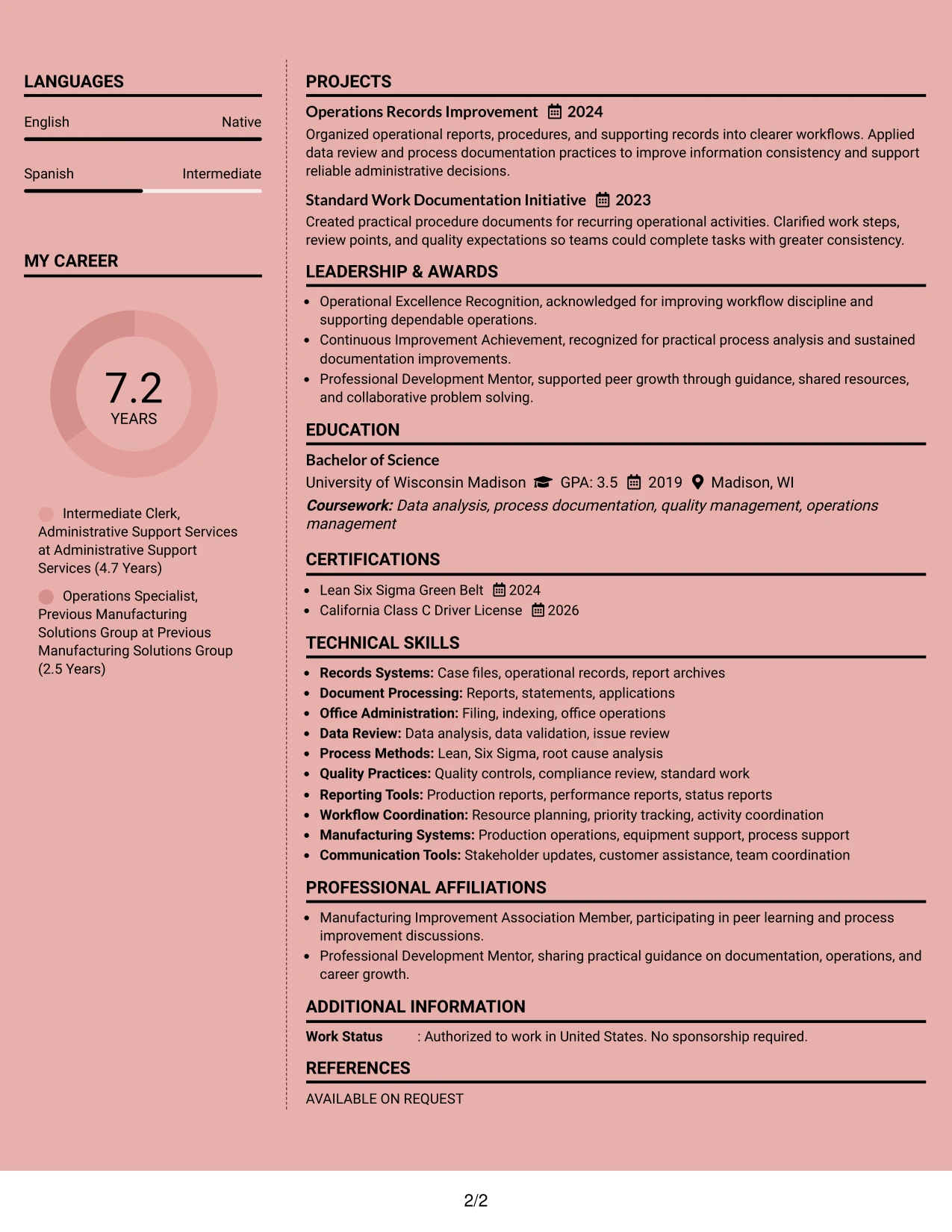 Resume Example Page 2