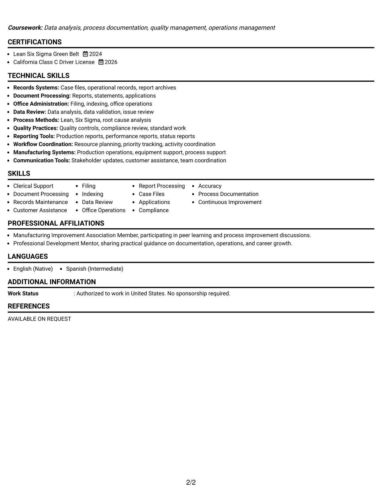Resume Example Page 2