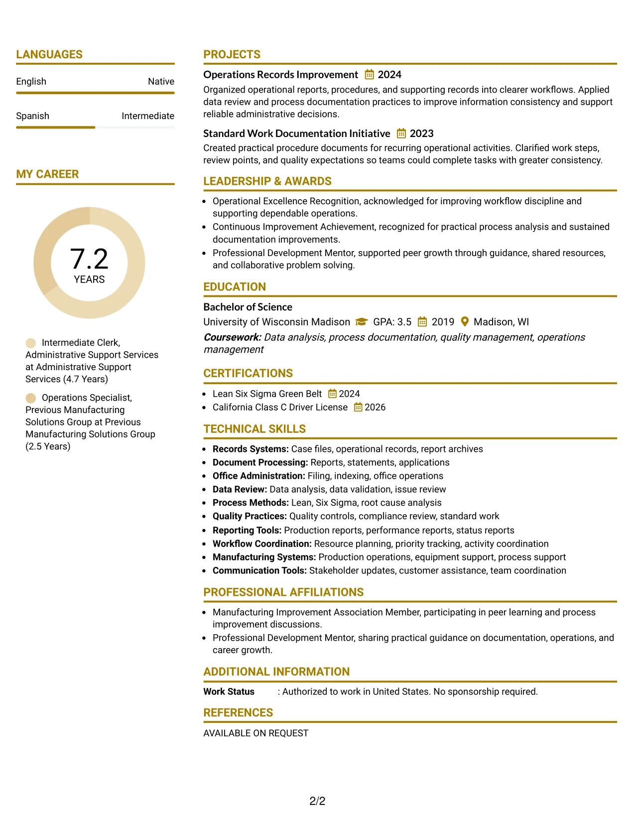 Resume Example Page 2