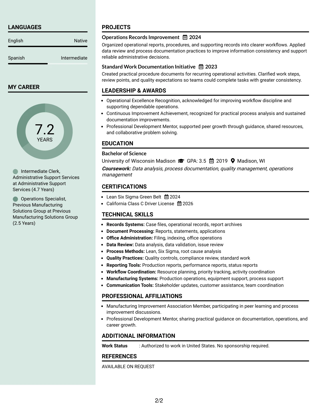 Resume Example Page 2