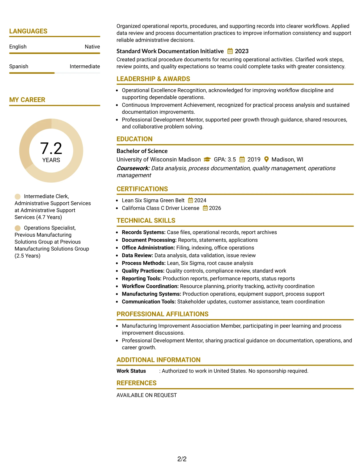 Resume Example Page 2