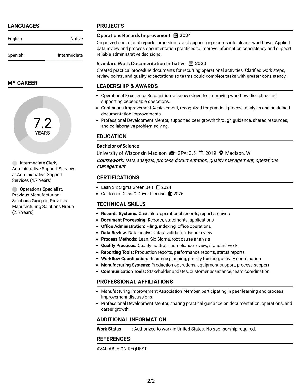 Resume Example Page 2