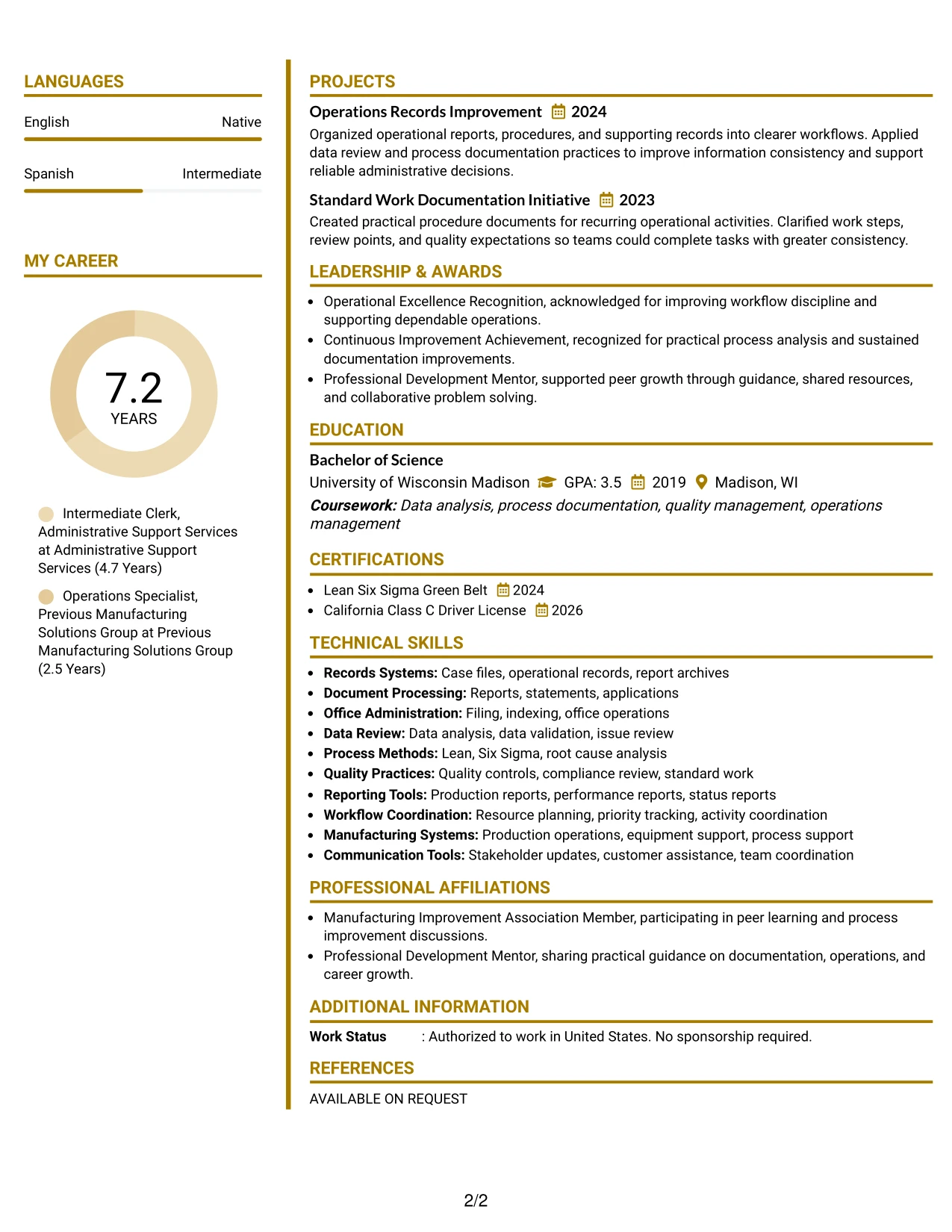 Resume Example Page 2