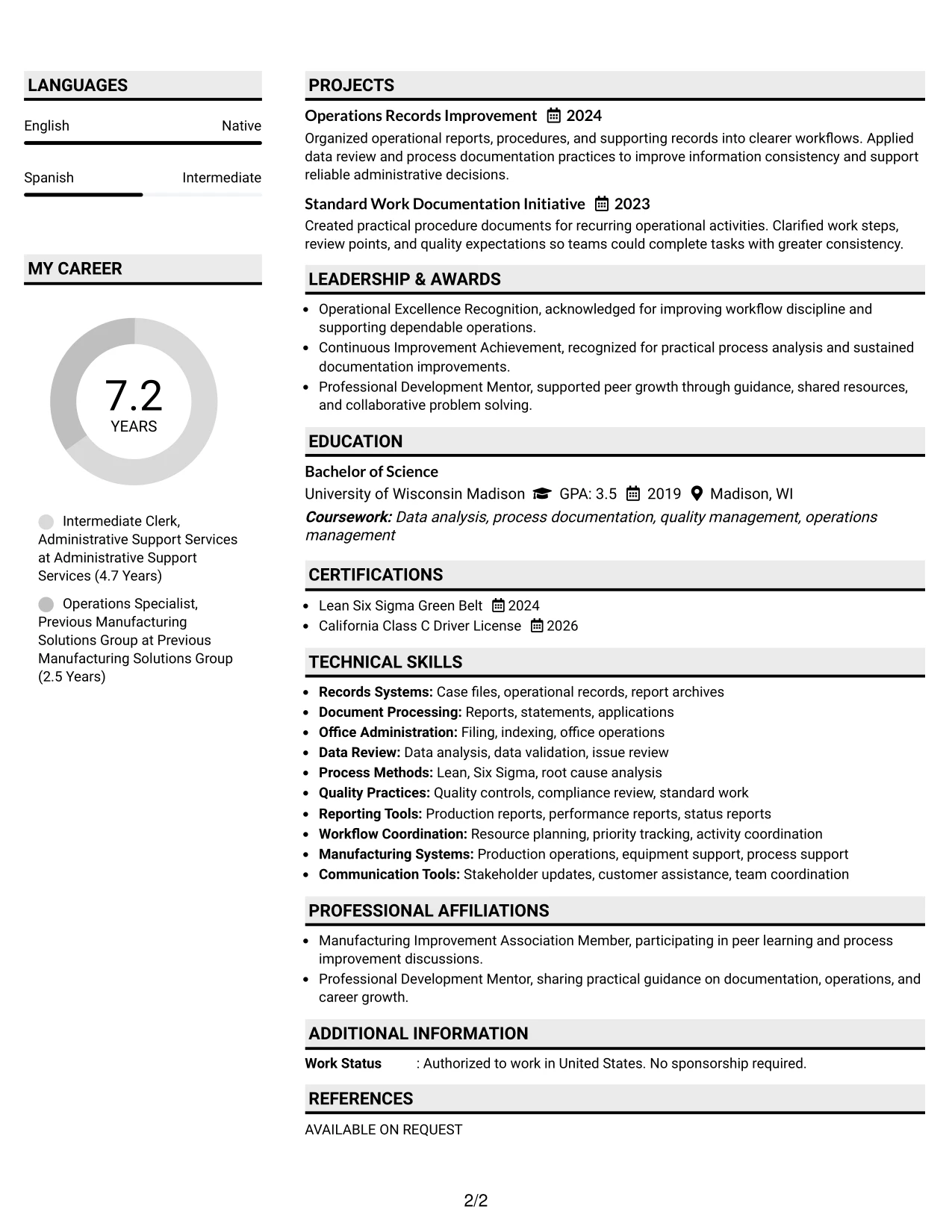 Resume Example Page 2