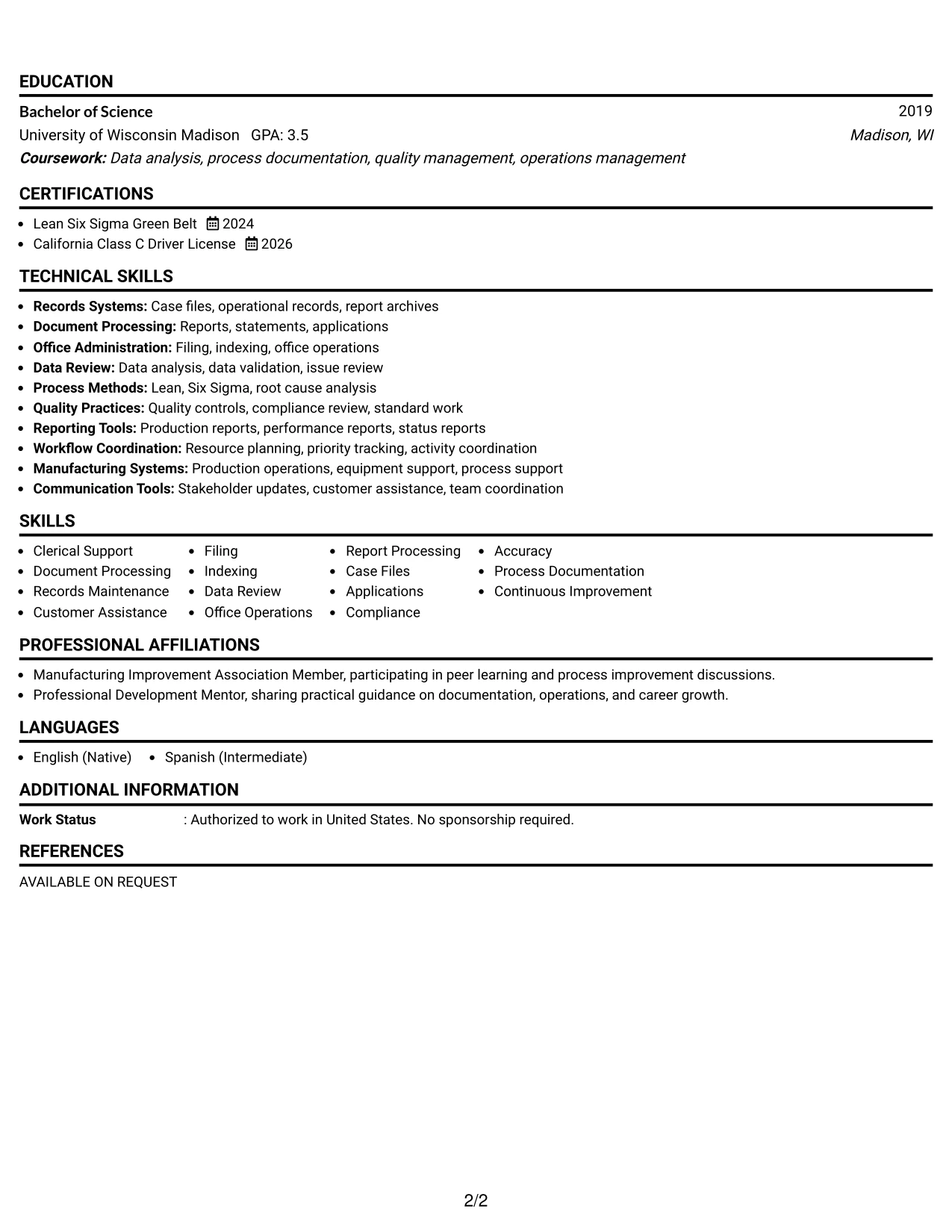 Resume Example Page 2