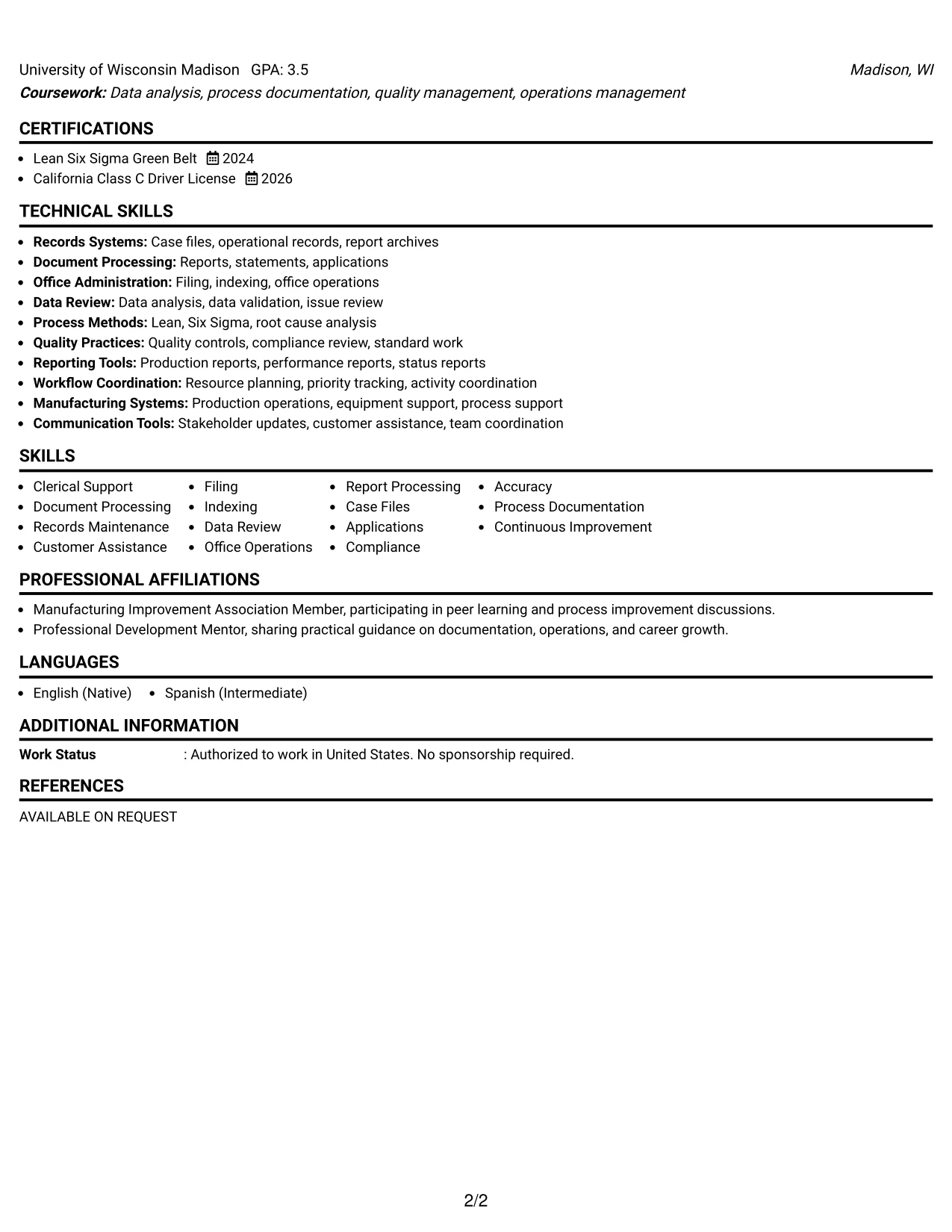 Resume Example Page 2