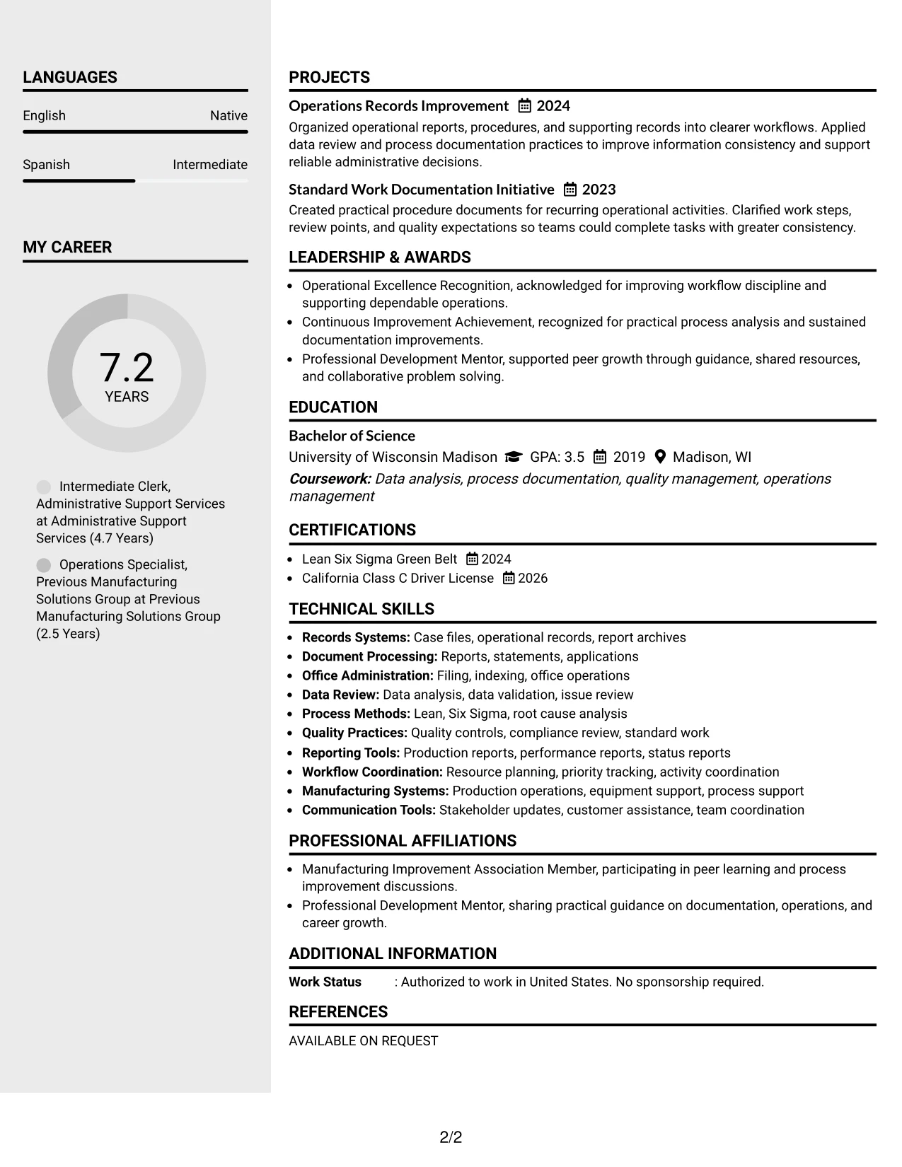 Resume Example Page 2