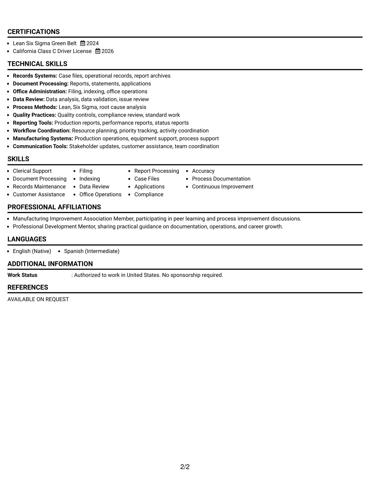 Resume Example Page 2