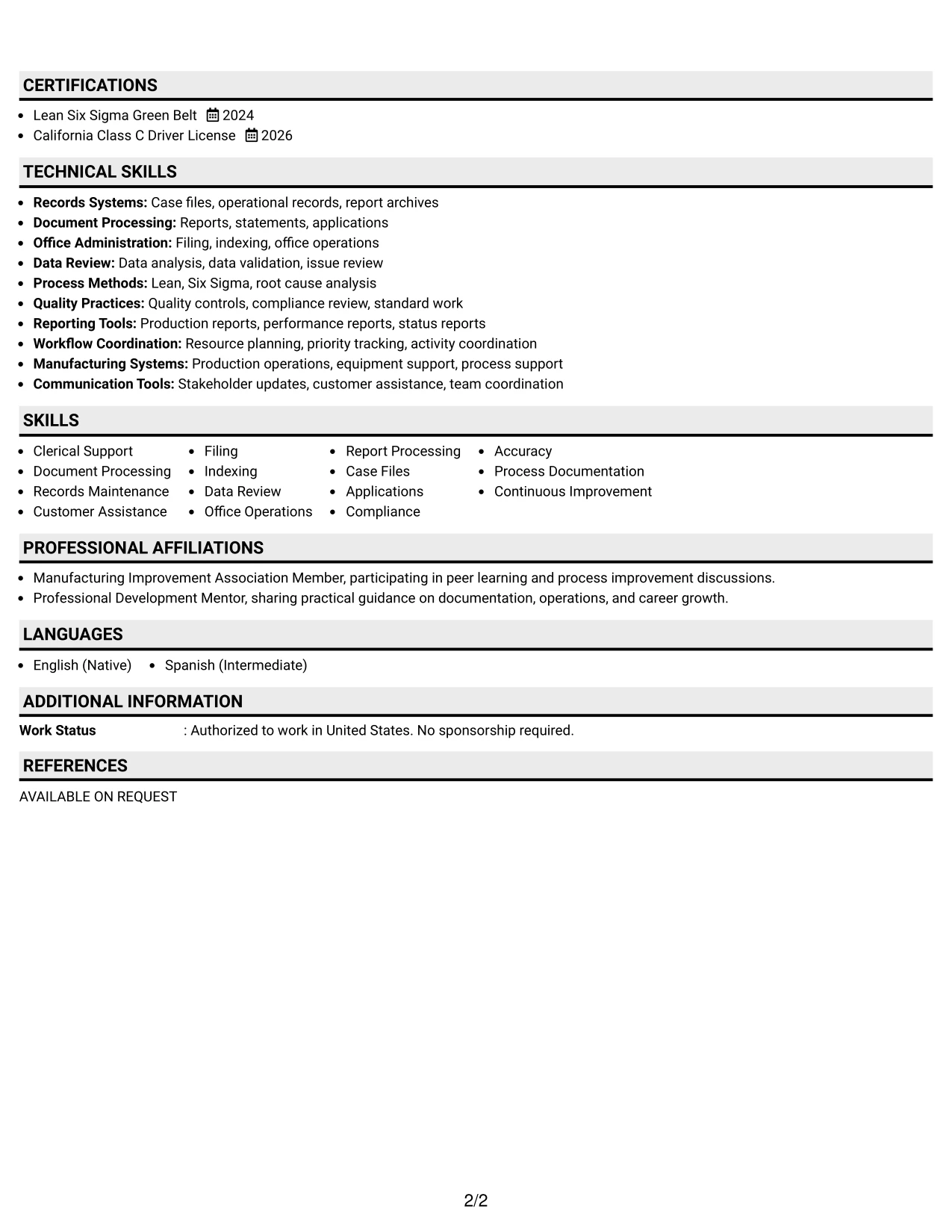 Resume Example Page 2
