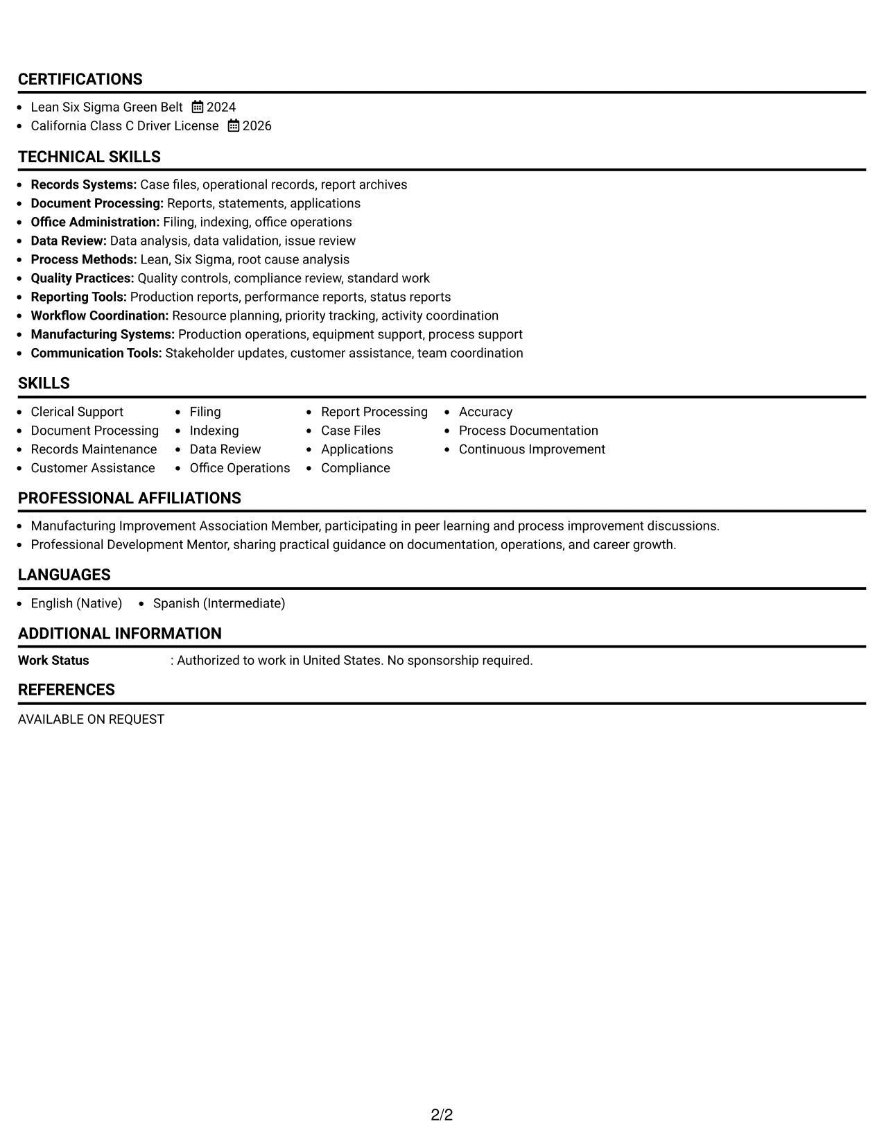 Resume Example Page 2