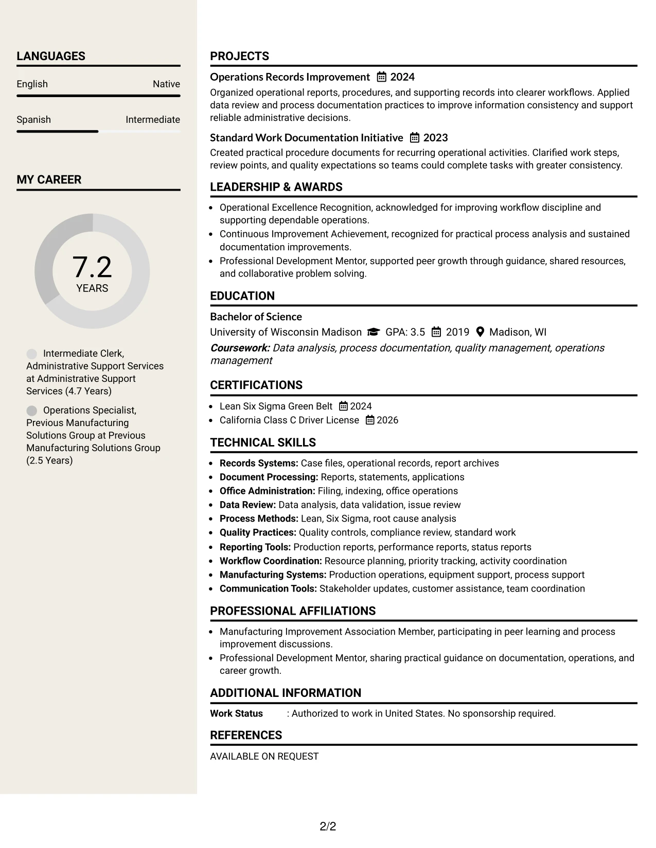 Resume Example Page 2