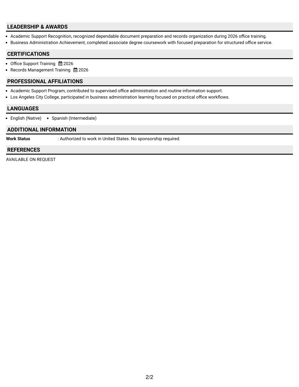 Resume Example Page 2