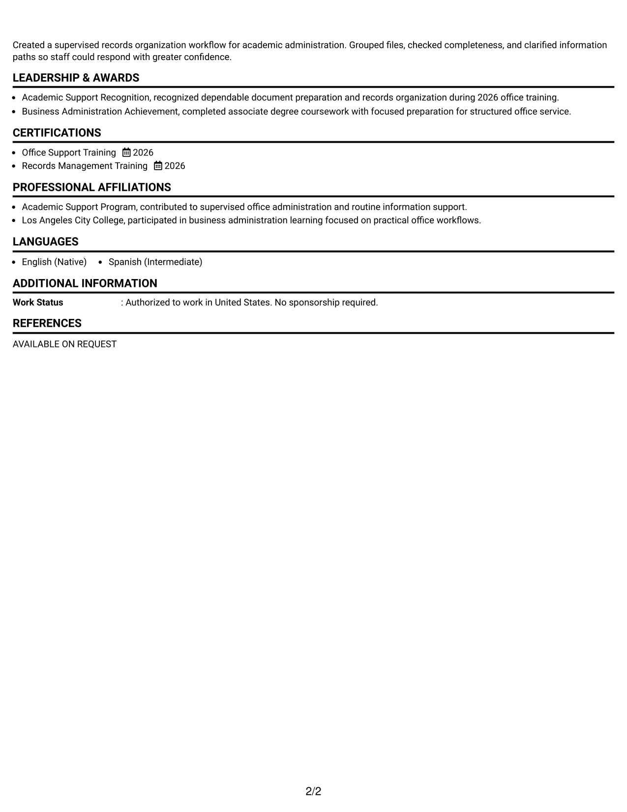 Resume Example Page 2