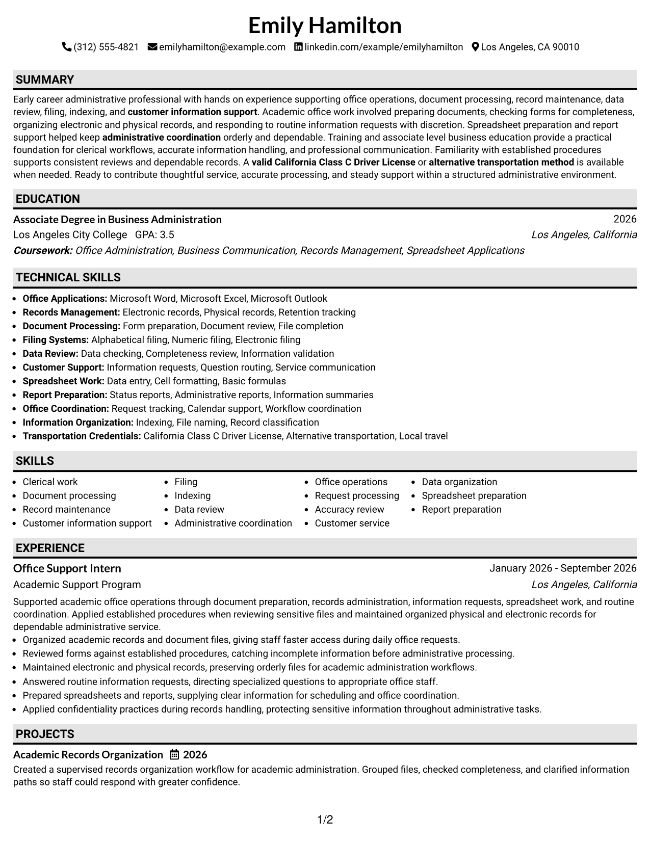 Resume Example Page 1