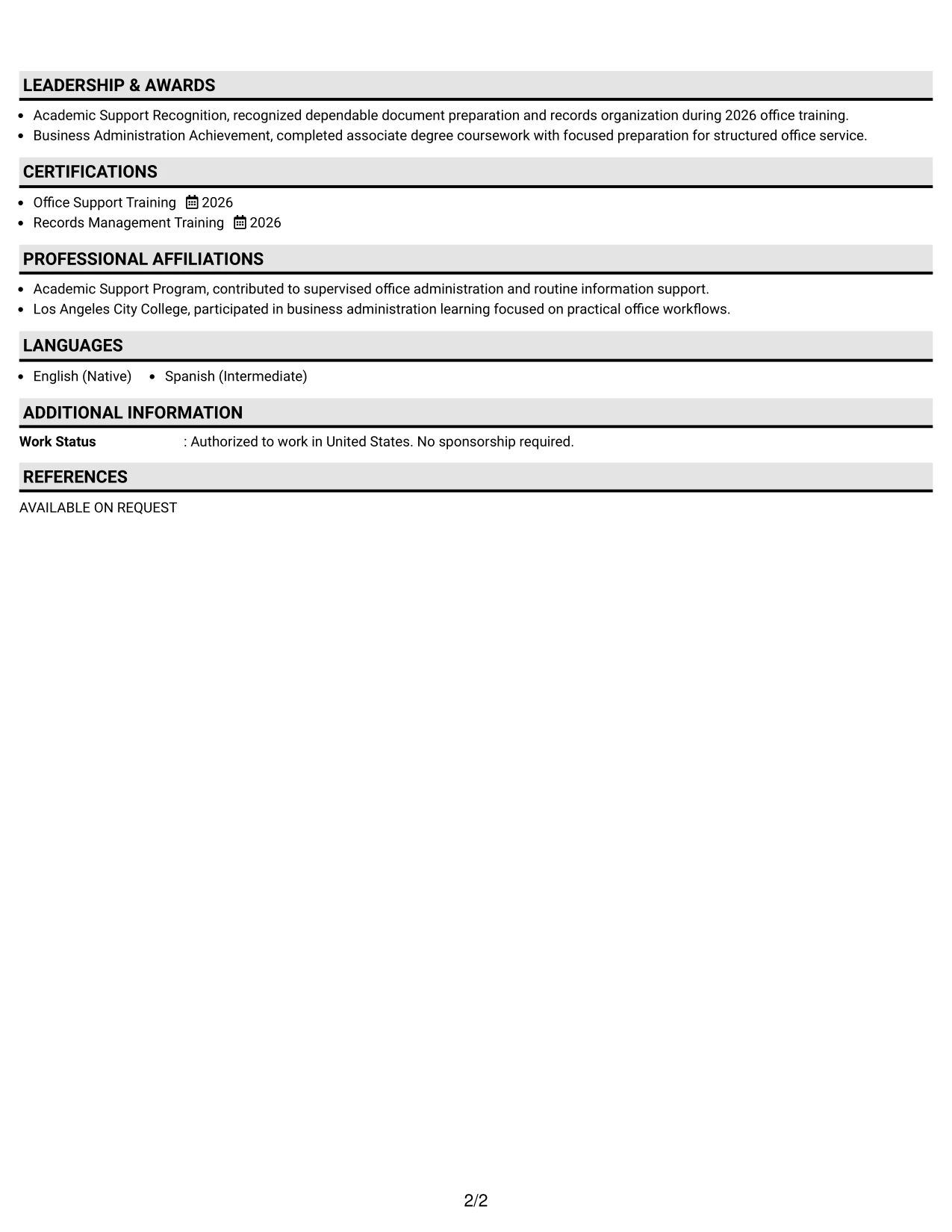 Resume Example Page 2