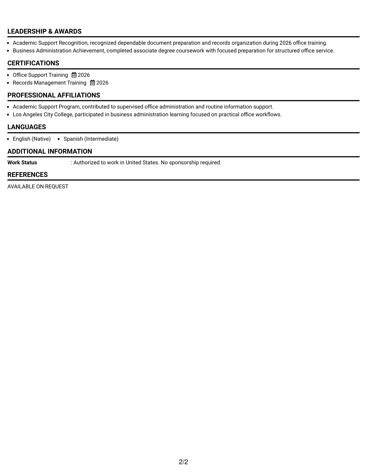 Resume Example Page 2