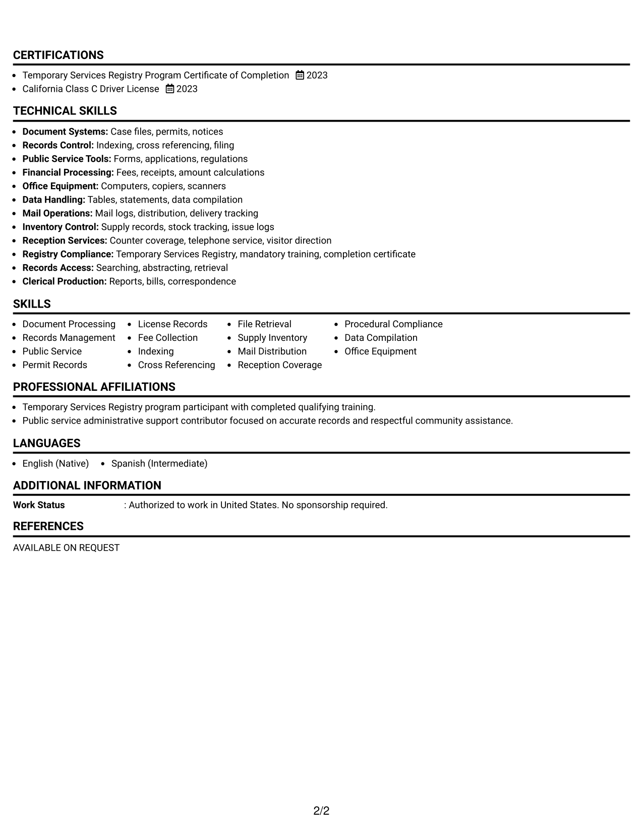 Resume Example Page 2