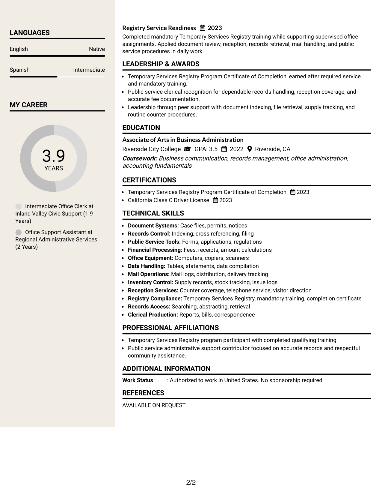 Resume Example Page 2