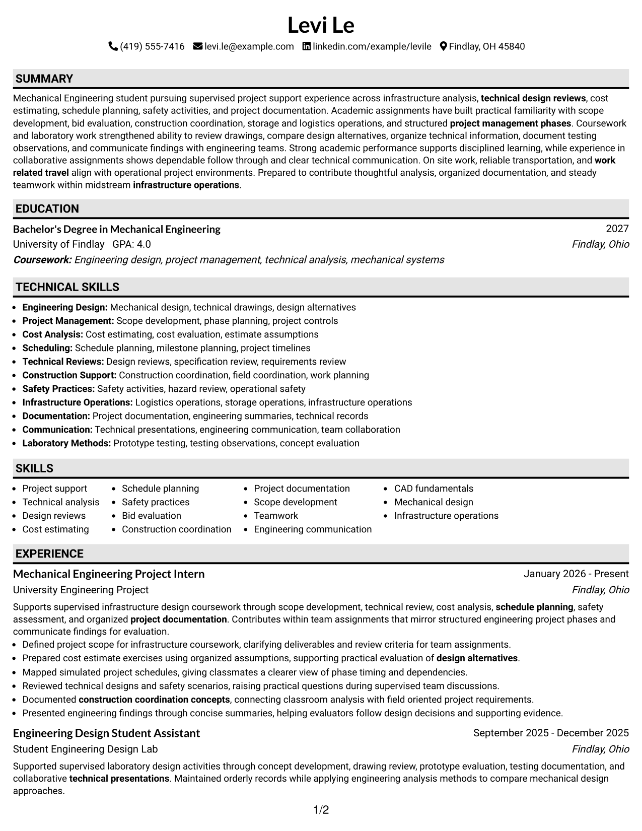 Resume Example Page 1