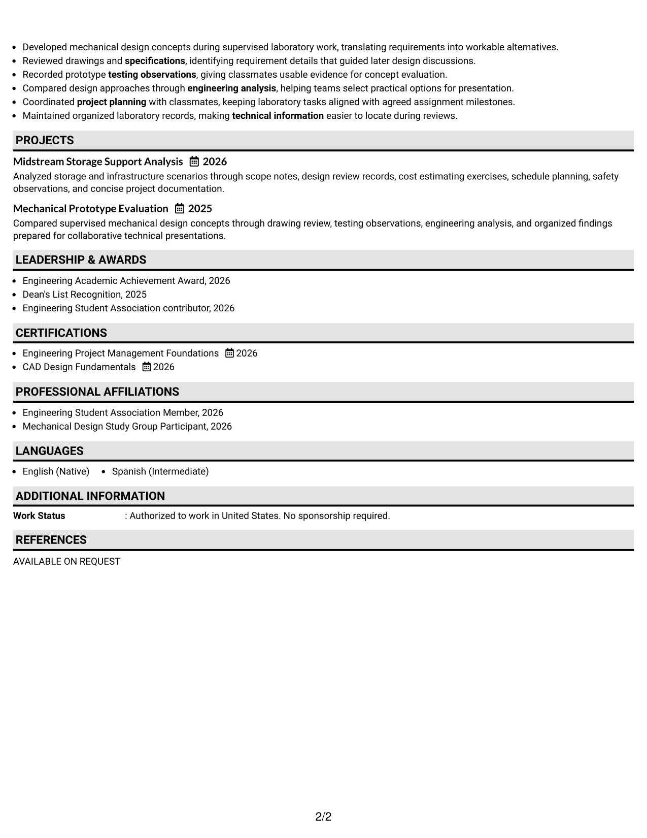 Resume Example Page 2