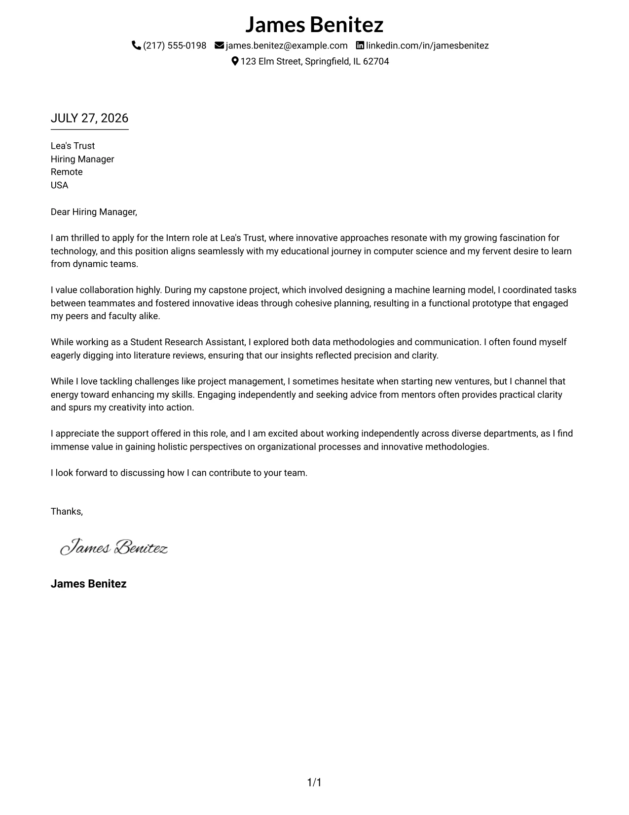 Resume Example Page 1