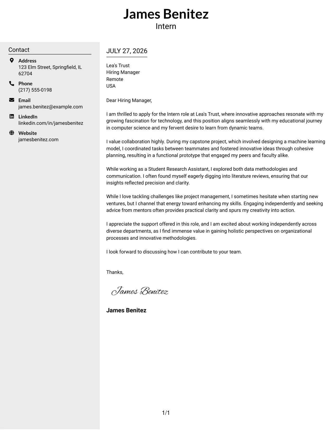 Resume Example Page 1