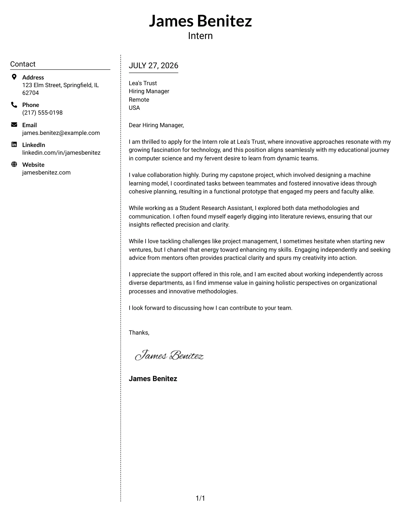 Resume Example Page 1