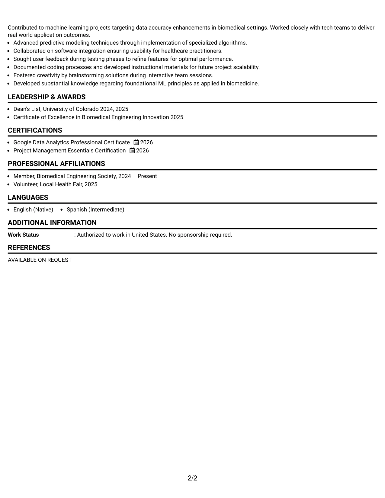 Resume Example Page 2