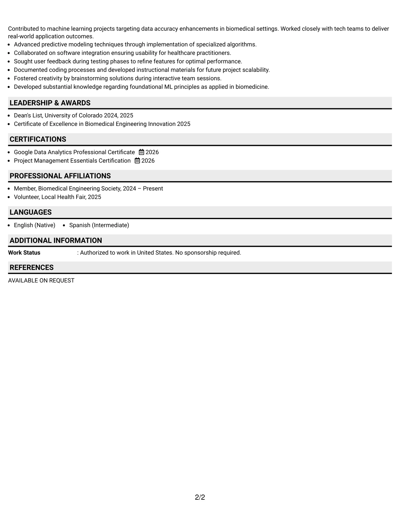 Resume Example Page 2