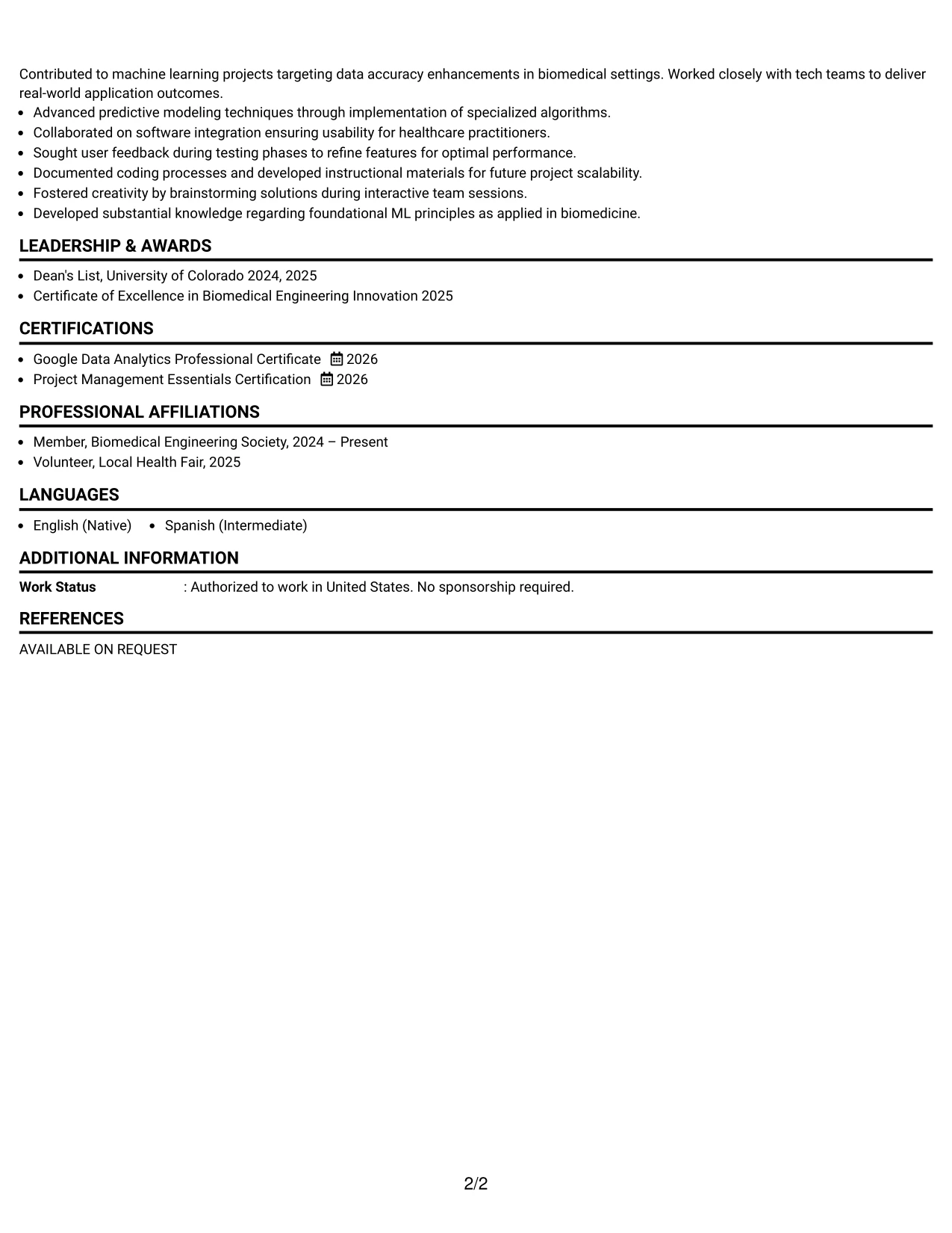 Resume Example Page 2