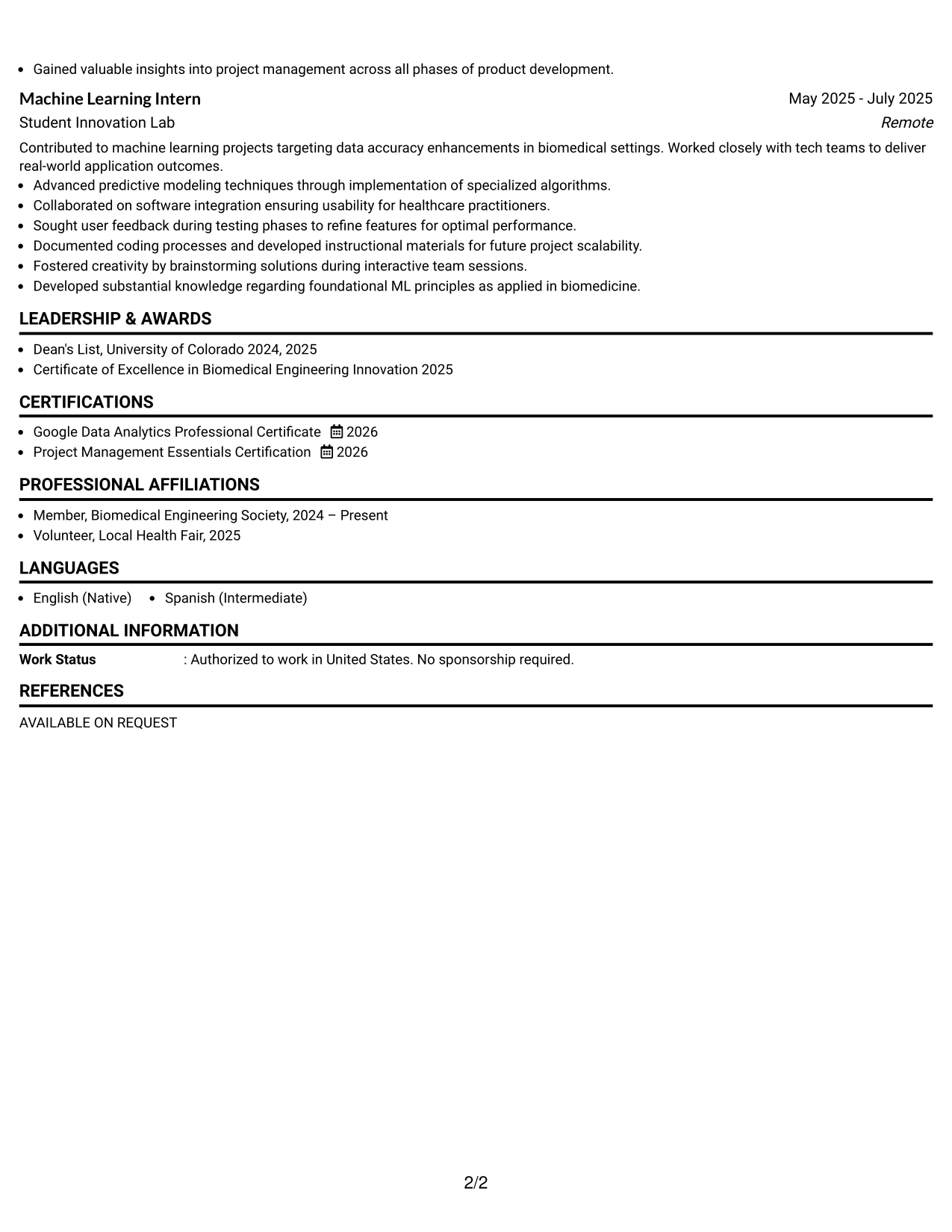 Resume Example Page 2