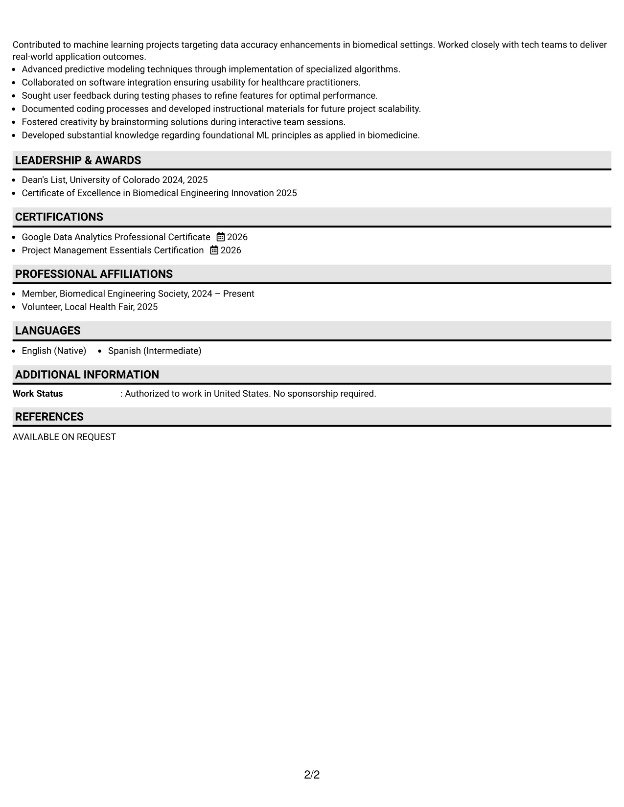 Resume Example Page 2