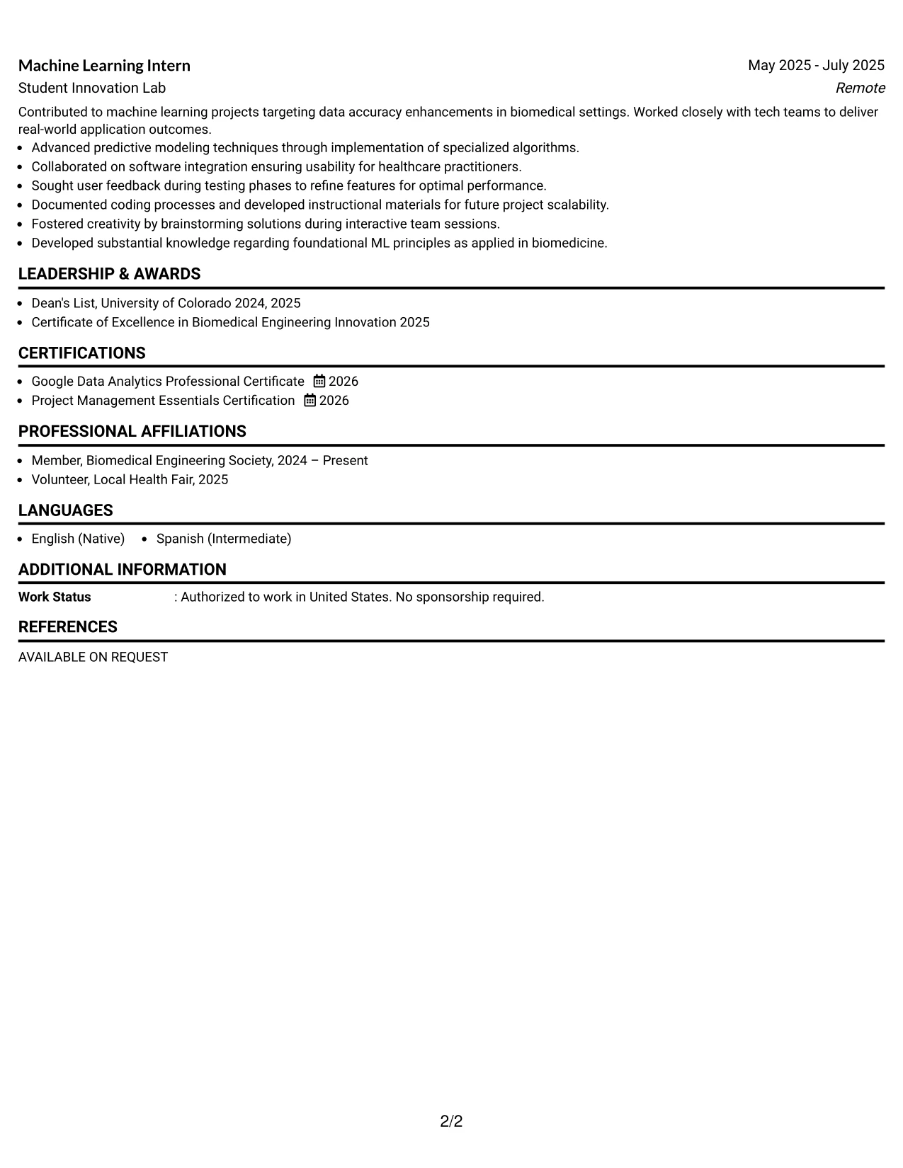 Resume Example Page 2