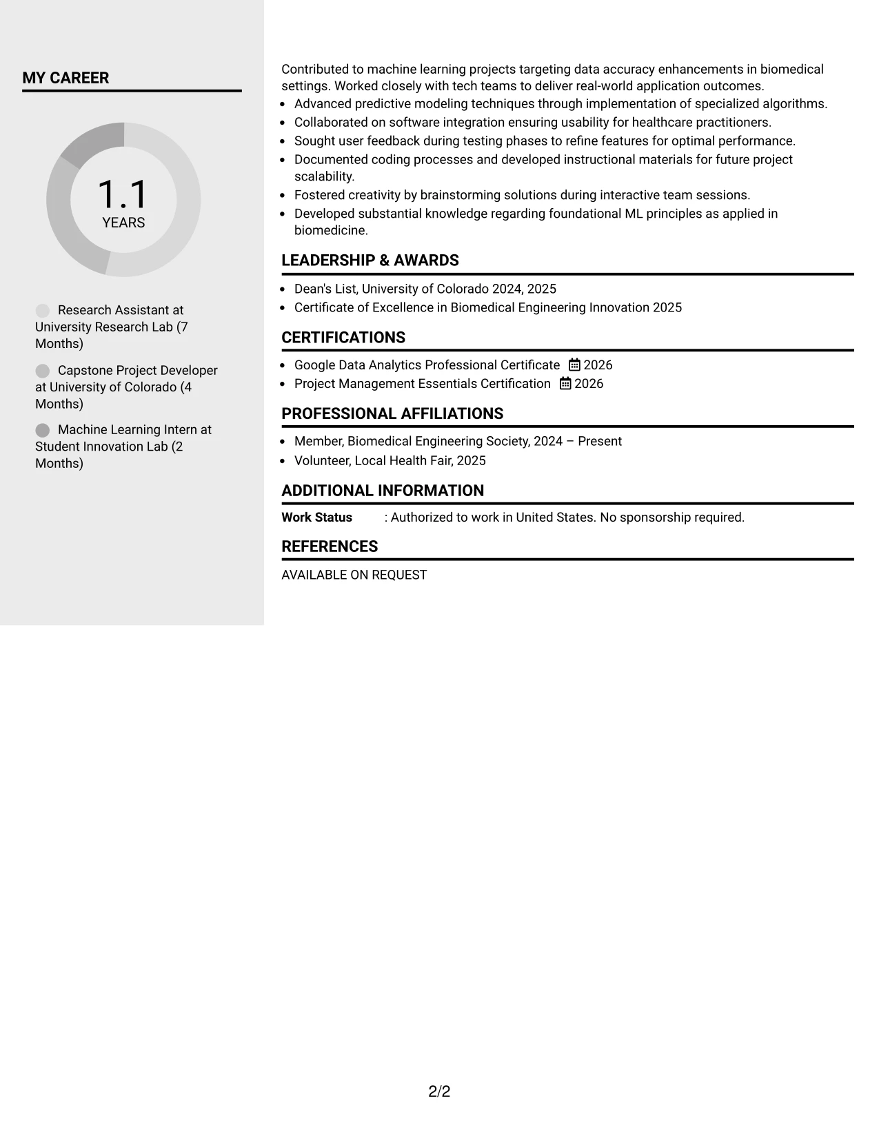 Resume Example Page 2