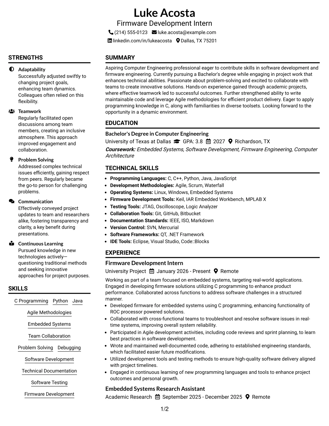 Resume Example Page 1