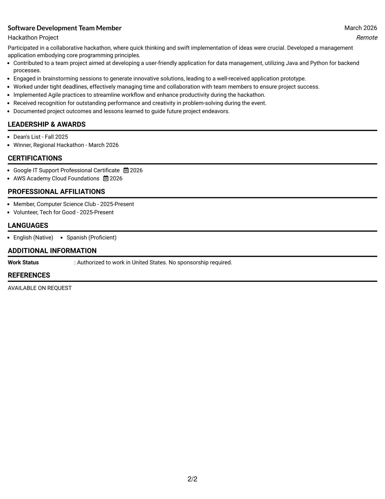 Resume Example Page 2