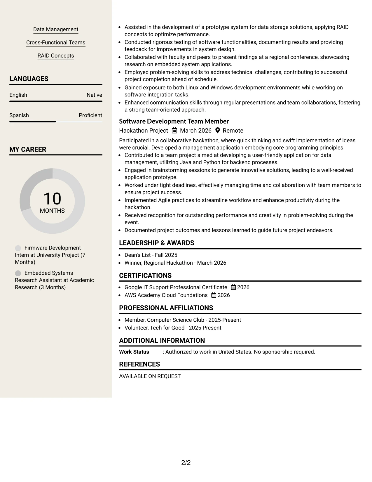 Resume Example Page 2