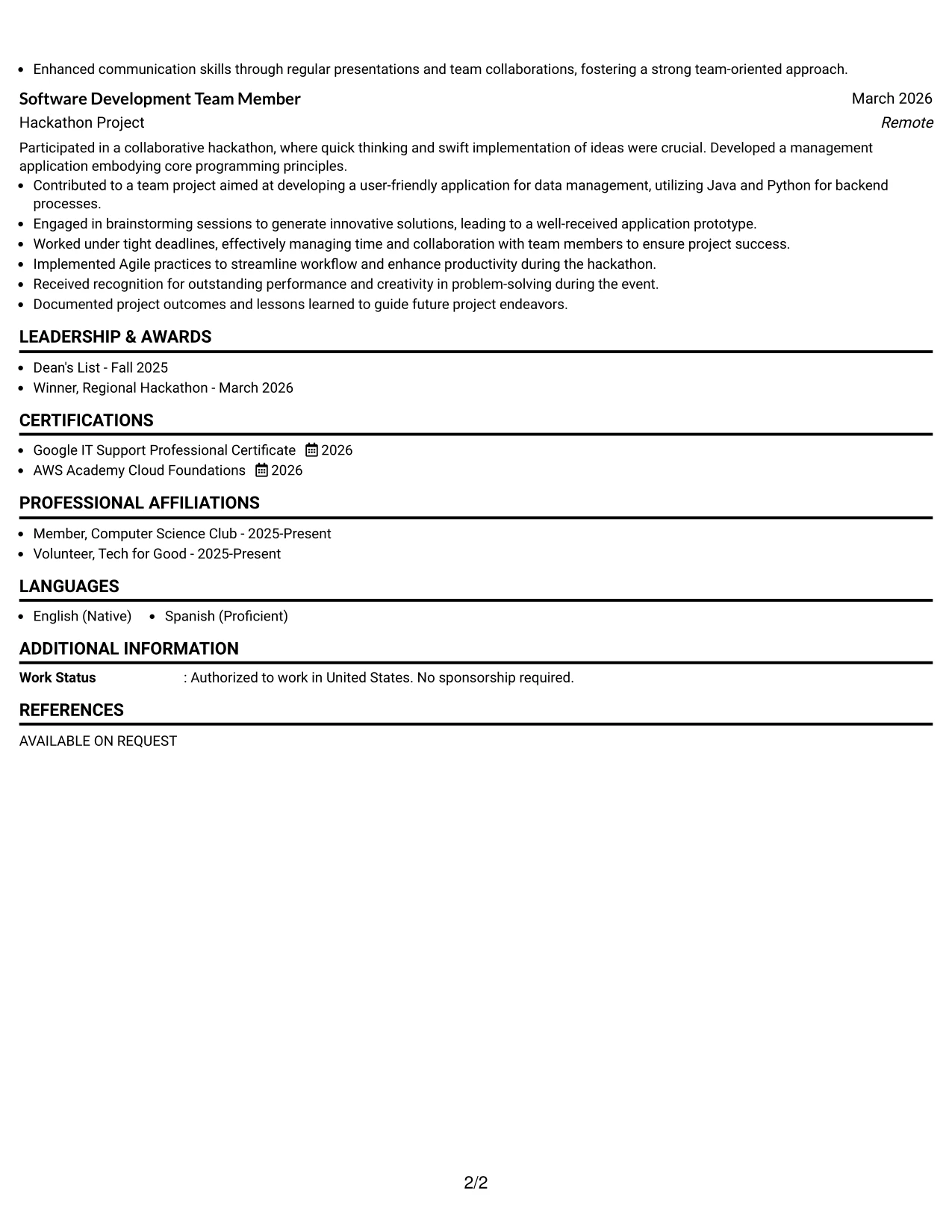 Resume Example Page 2