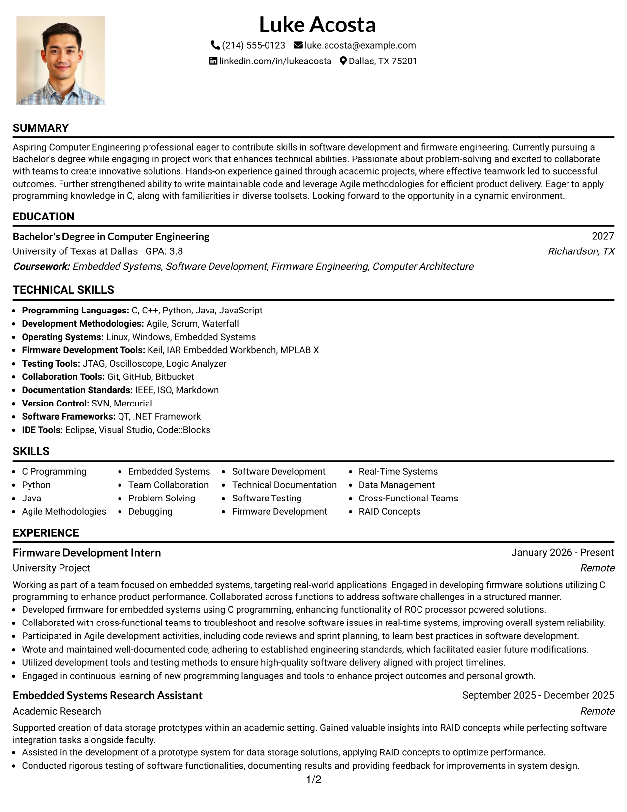 Resume Example Page 1