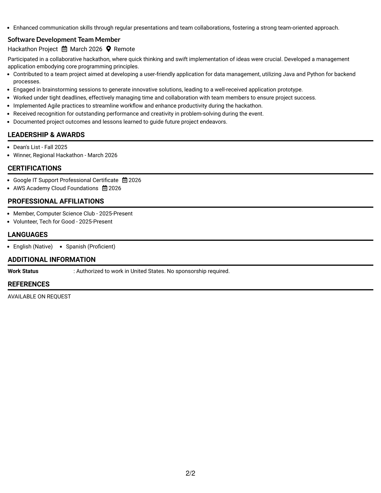 Resume Example Page 2