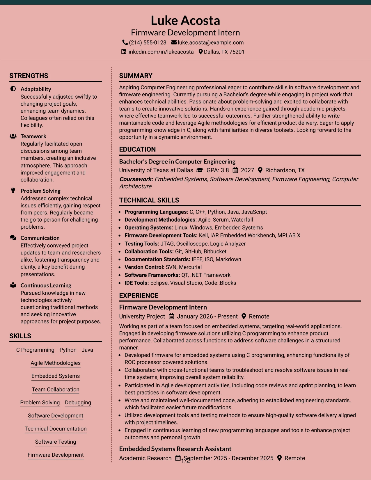 Resume Example Page 1