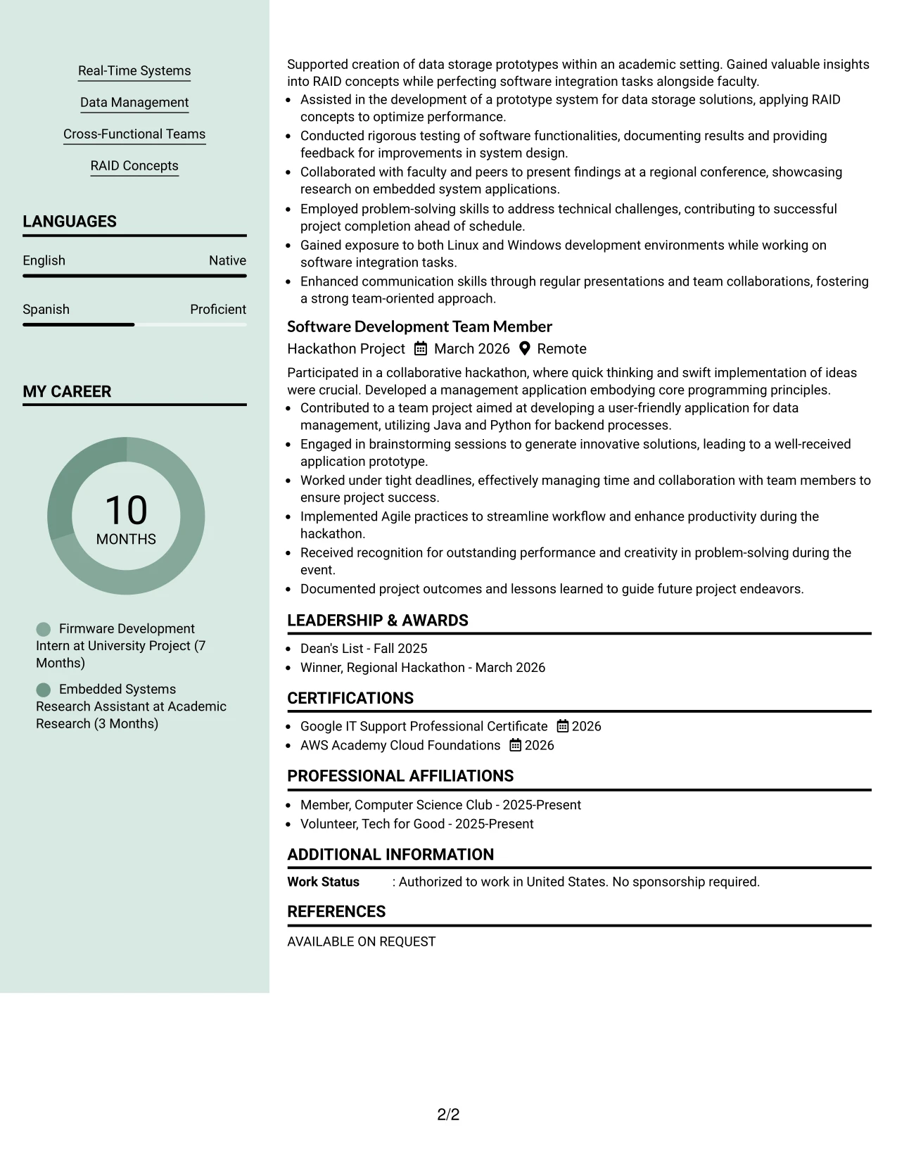Resume Example Page 2
