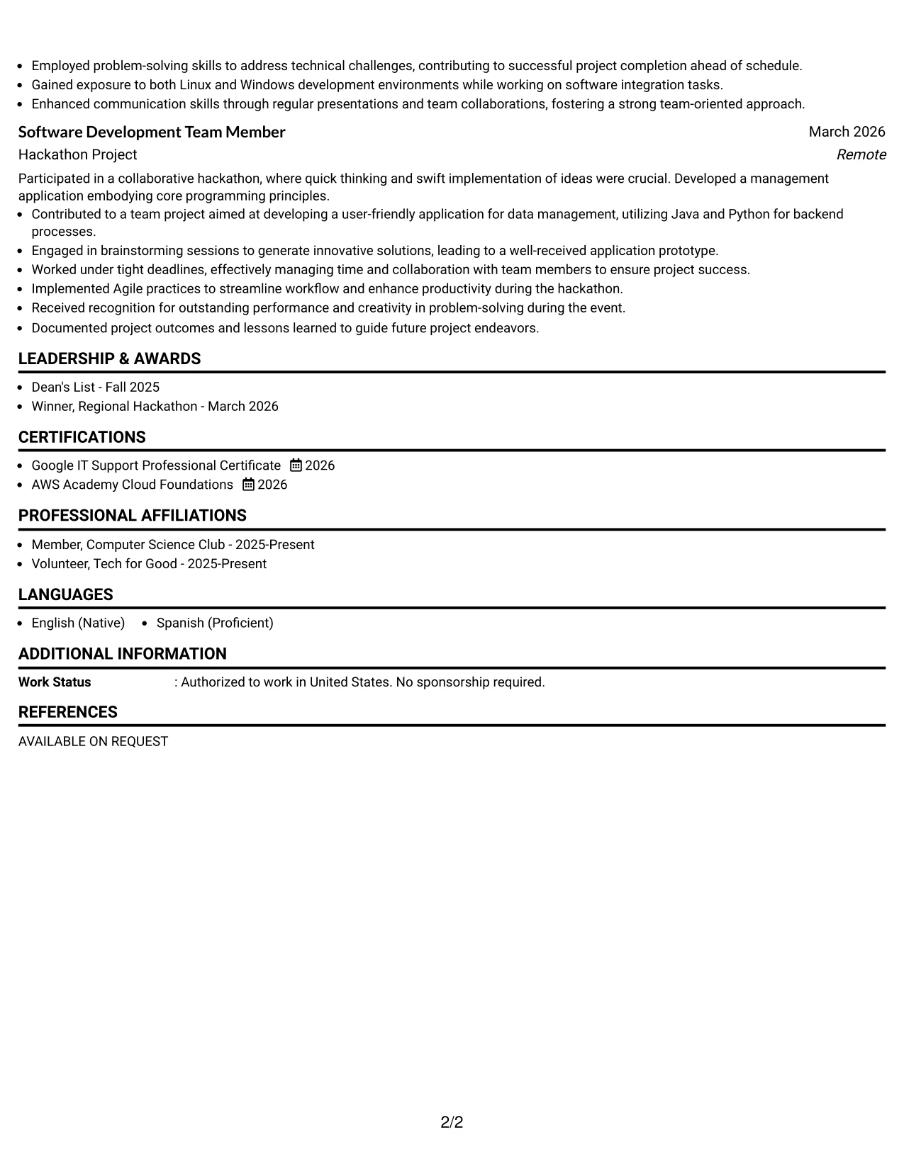 Resume Example Page 2