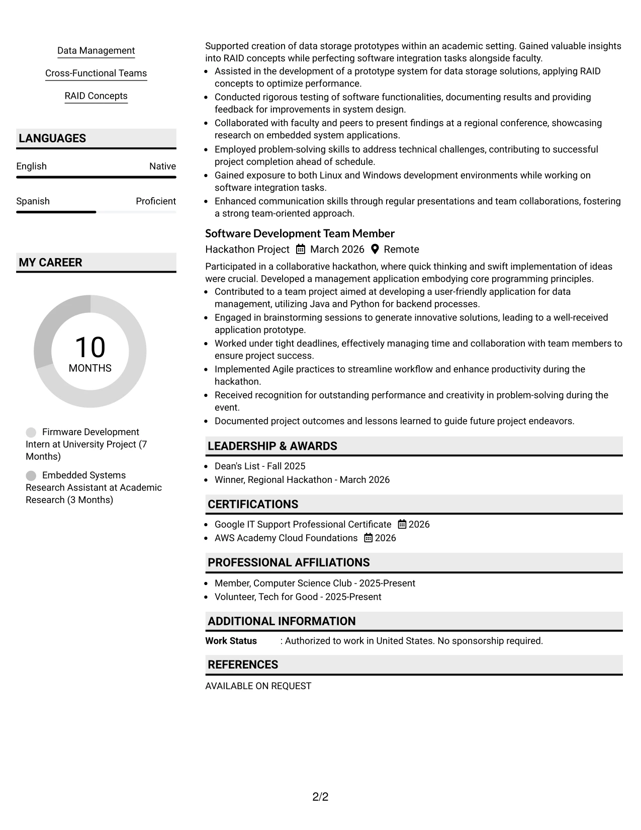 Resume Example Page 2