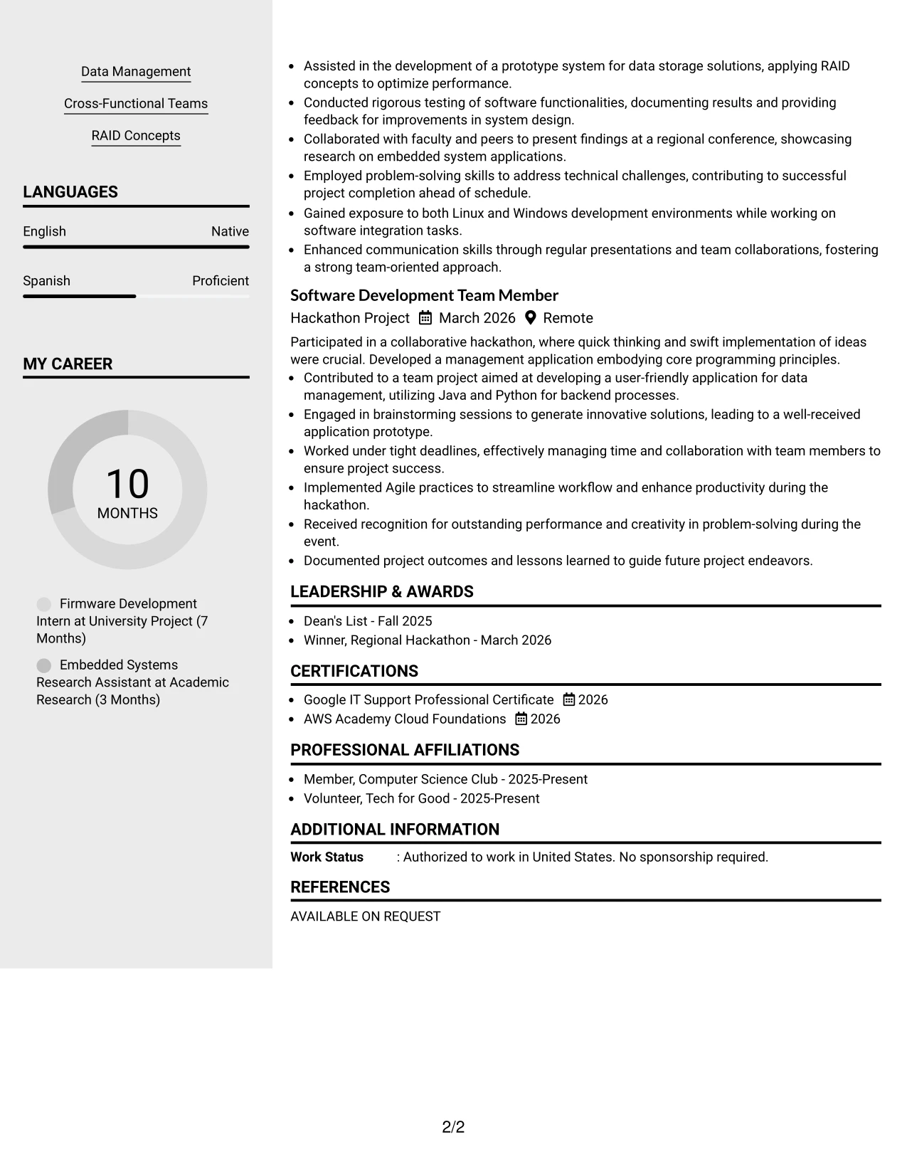 Resume Example Page 2
