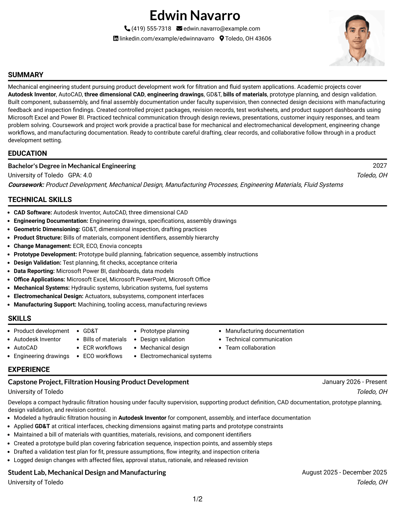 Resume Example Page 1