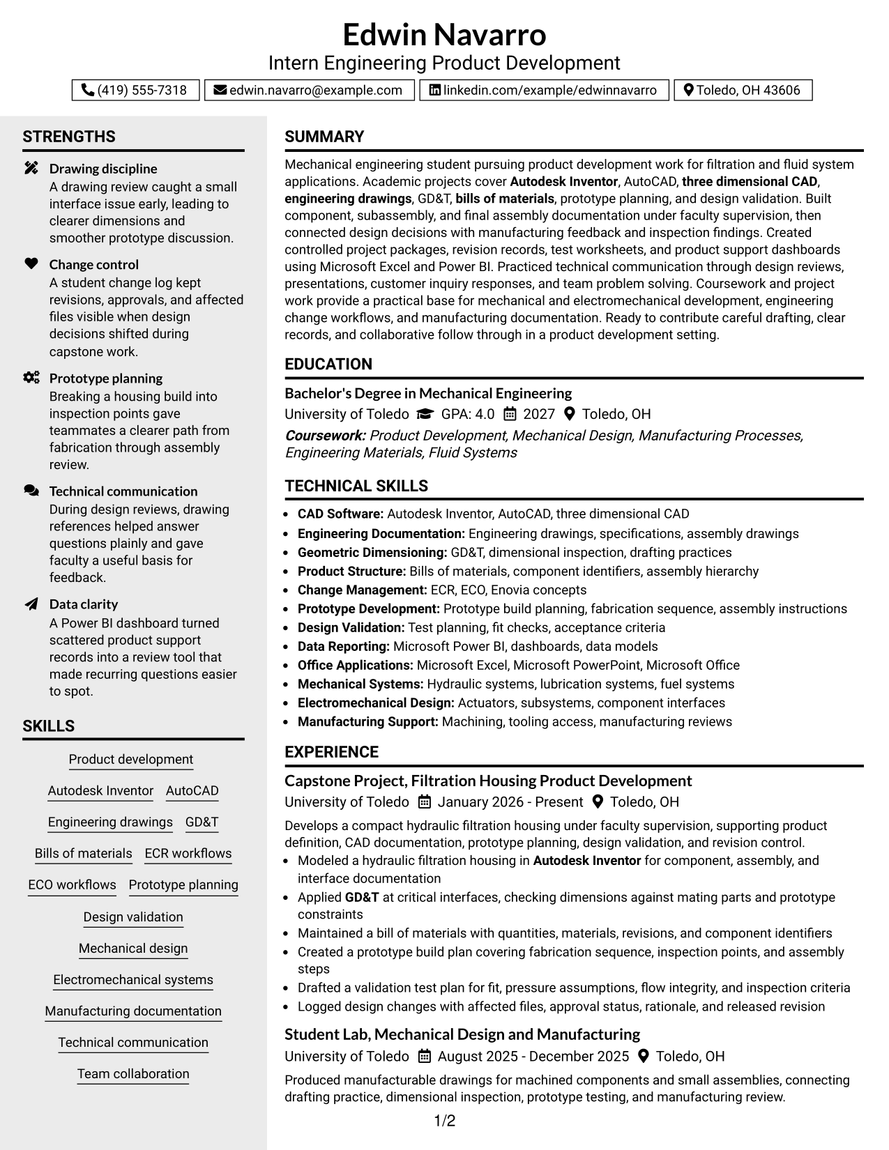 Resume Example Page 1