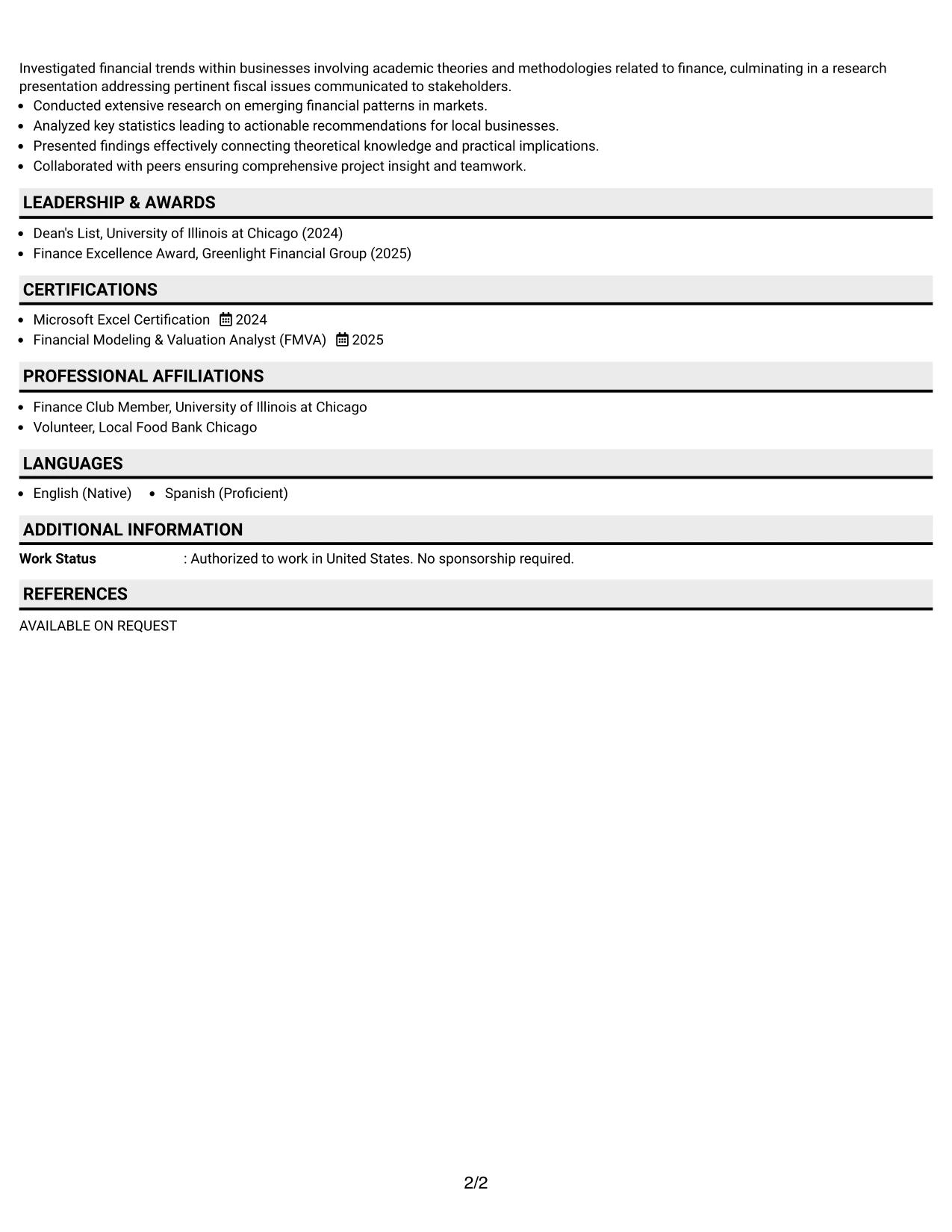 Resume Example Page 2