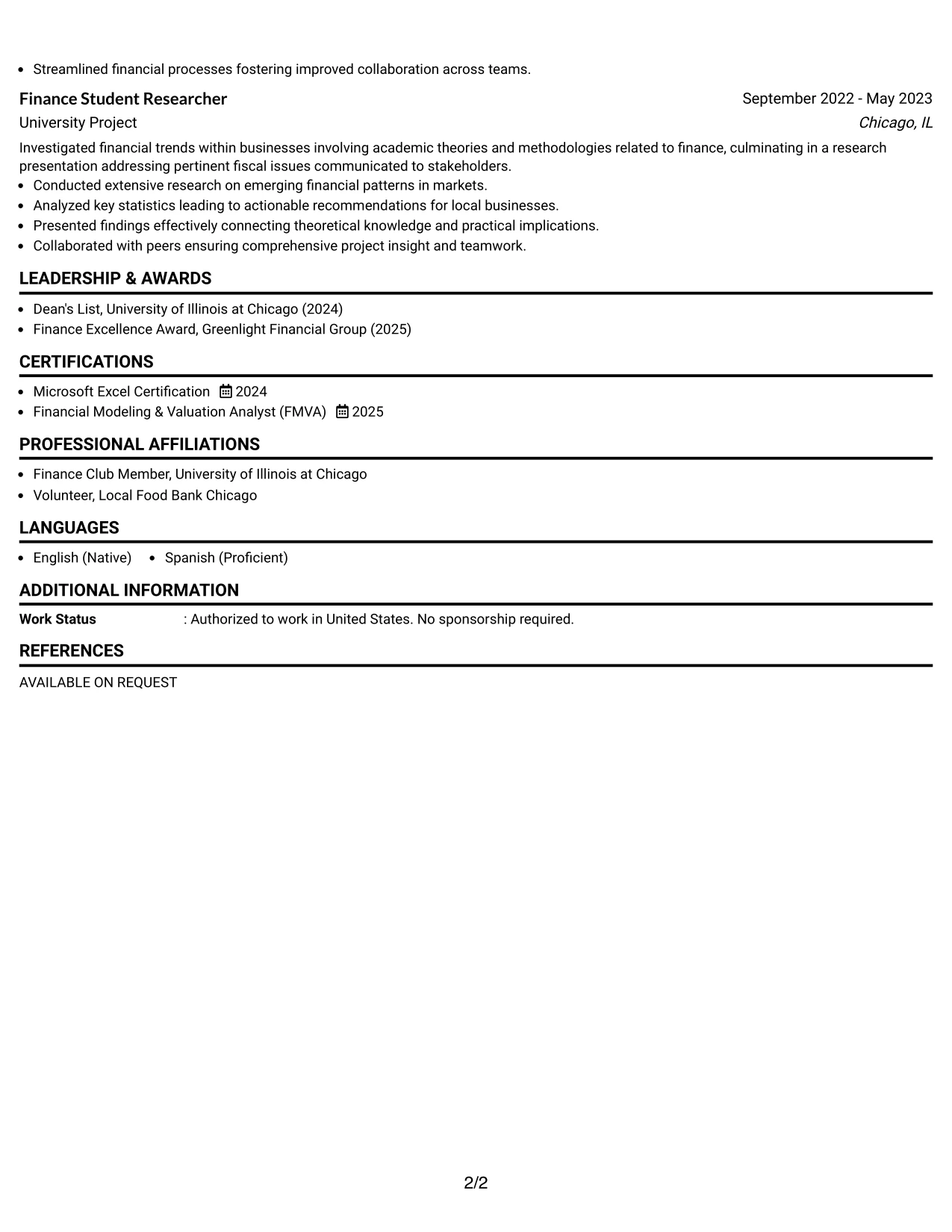 Resume Example Page 2