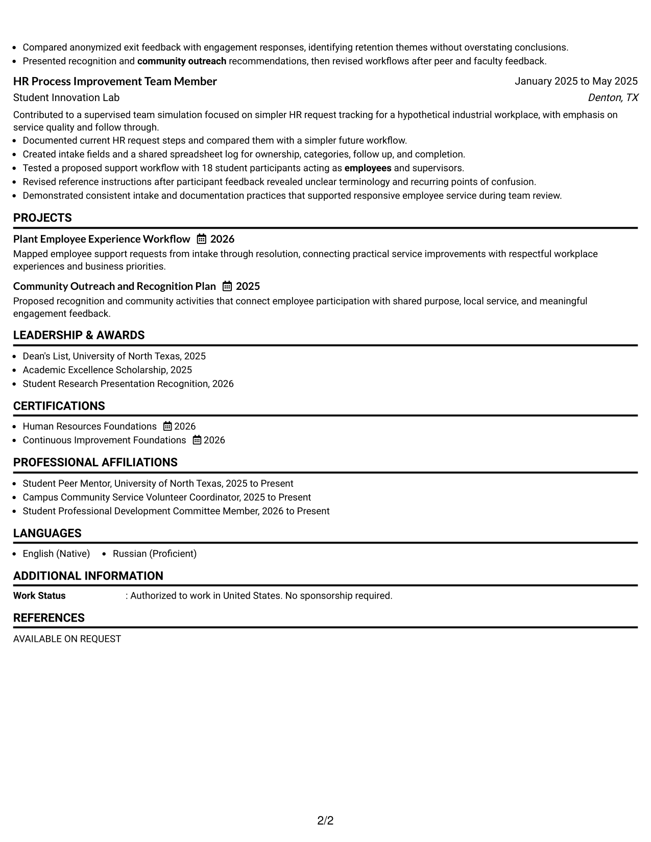 Resume Example Page 2